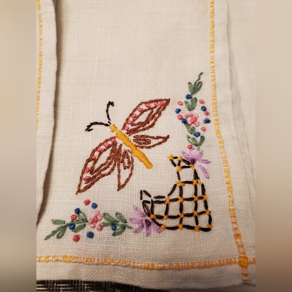 Vintage Embroidered Butterfly Linen Napkin Set Of 4